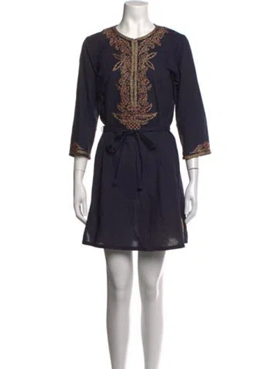 Pre-owned Figue Patterned Mini Dress In Blue