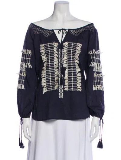 Pre-owned Figue Patterned Off-the-shoulder Blouse In Blue