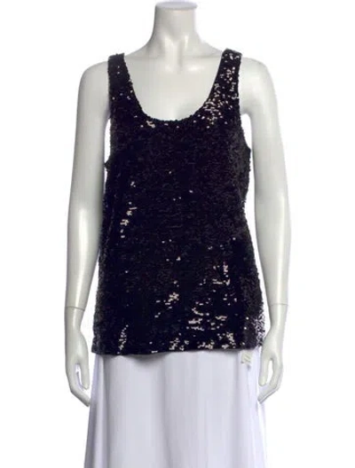 Pre-owned Figue Patterned Scoop Neck Top In Black