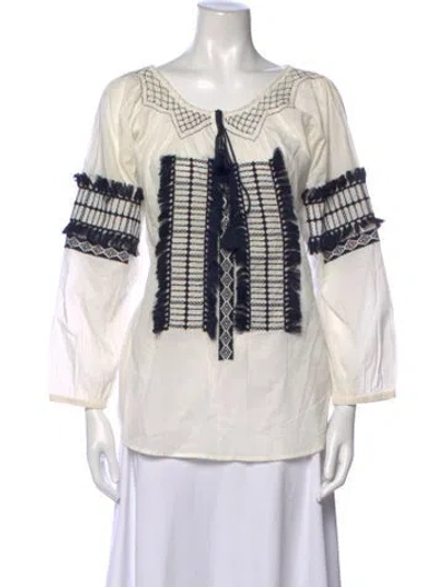 Pre-owned Figue Patterned Scoop Neck Top In White