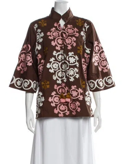 Pre-owned Figue Patterned Three-quarter Sleeve Top In Brown