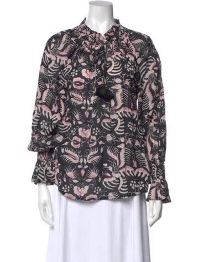 Pre-owned Figue Patterned Tie Neck Blouse In Black