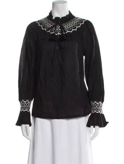 Pre-owned Figue Patterned Tie Neck Blouse In Black