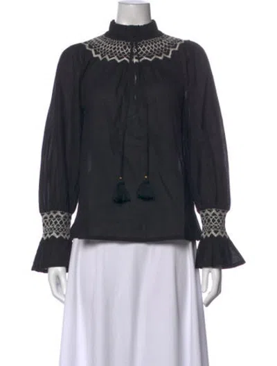 Pre-owned Figue Patterned Tie Neck Blouse In Blue