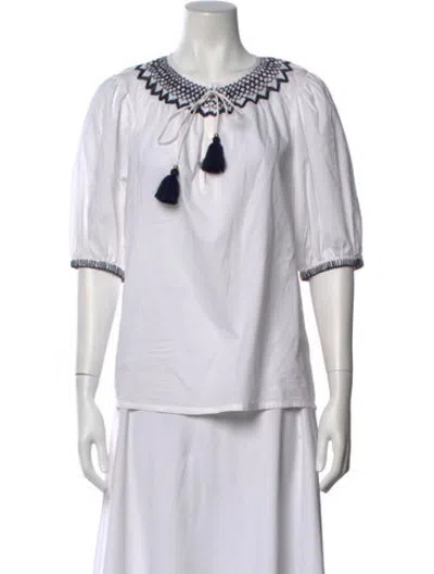 Pre-owned Figue Patterned Tie Neck Blouse In White