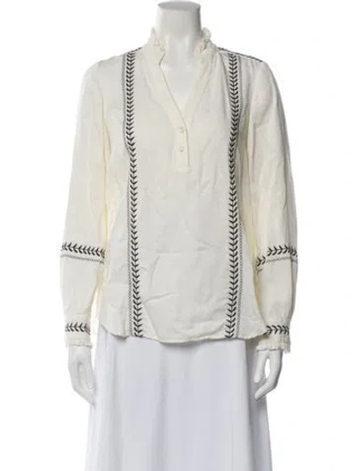 Pre-owned Figue Patterned V-neck Blouse In White