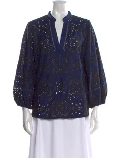 Pre-owned Figue Patterned V-neck Top In Blue