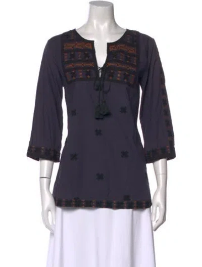 Pre-owned Figue Patterned V-neck Top In Blue