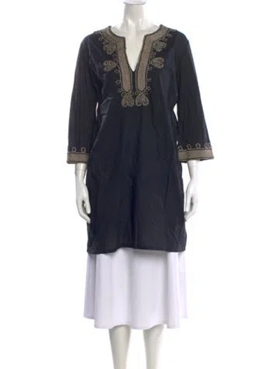 Pre-owned Figue Patterned V-neck Tunic In Black