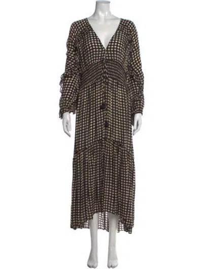 Pre-owned Figue Polka Dot Print Long Dress In Black