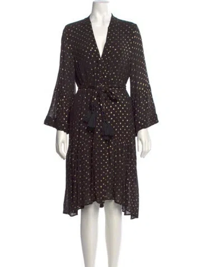 Pre-owned Figue Polka Dot Print Midi Length Dress In Black