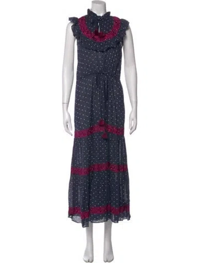 Pre-owned Figue Polka Dot Print Midi Length Dress In Blue
