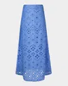 Figue Poppy Eyelet Embroidered Maxi Skirt In Surf Blue