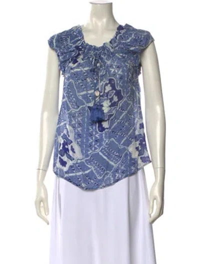 Pre-owned Figue Printed Cowl Neck Top In Blue