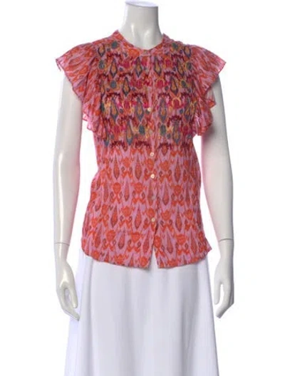 Pre-owned Figue Printed Crew Neck Blouse In Pink