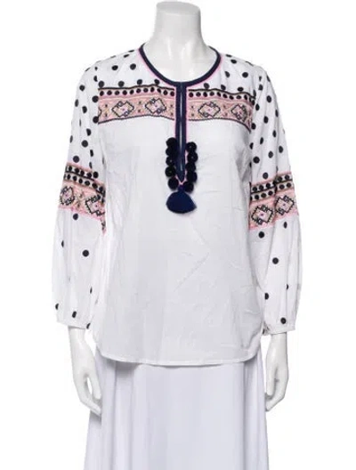 Pre-owned Figue Printed Crew Neck Blouse In White