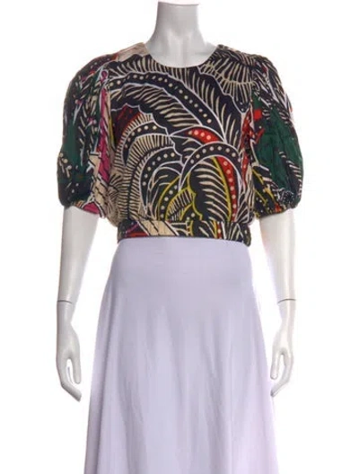 Pre-owned Figue Printed Crew Neck Crop Top In Multicolor