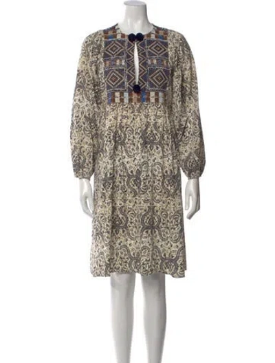 Pre-owned Figue Printed Knee-length Dress In Brown