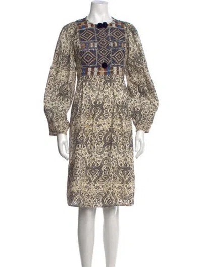 Pre-owned Figue Printed Knee-length Dress In Brown