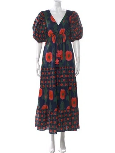 Pre-owned Figue Printed Long Dress In Blue