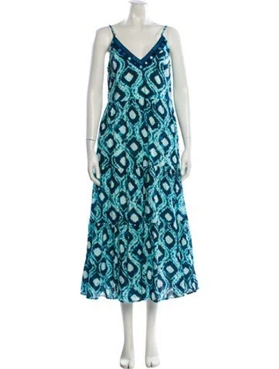 Pre-owned Figue Printed Long Dress In Blue