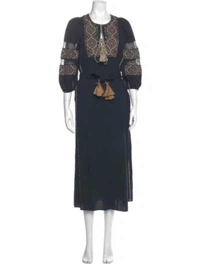 Pre-owned Figue Printed Long Dress In Blue