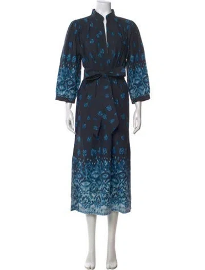 Pre-owned Figue Printed Long Dress In Blue
