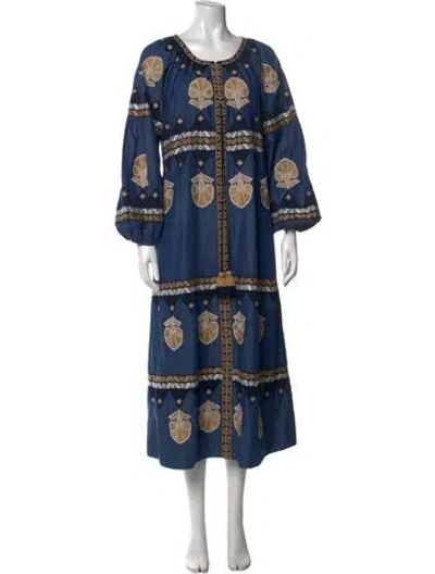 Pre-owned Figue Printed Long Dress In Blue