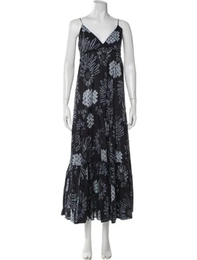 Pre-owned Figue Printed Long Dress In Blue