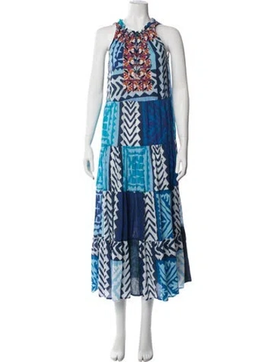 Pre-owned Figue Printed Long Dress In Blue