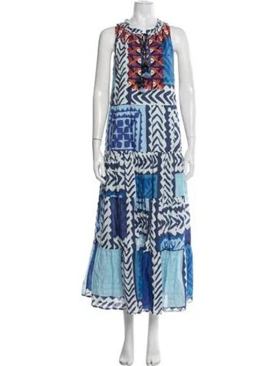 Pre-owned Figue Printed Long Dress In Blue