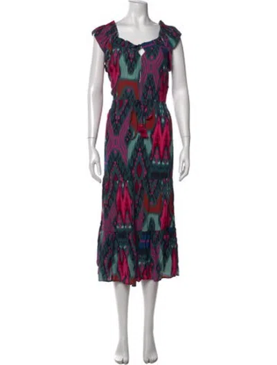 Pre-owned Figue Printed Long Dress In Blue