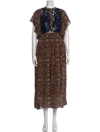 Pre-owned Figue Printed Long Dress In Brown