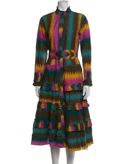Pre-owned Figue Printed Long Dress In Brown