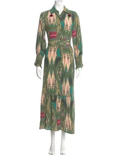 Pre-owned Figue Printed Long Dress In Green