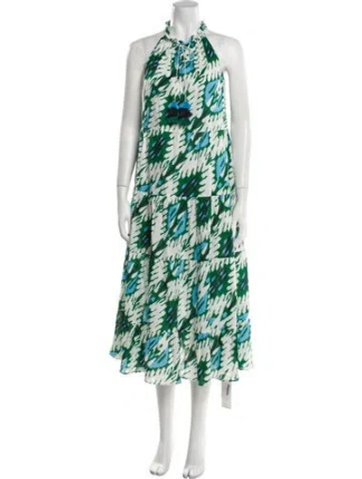 Pre-owned Figue Printed Long Dress In Green