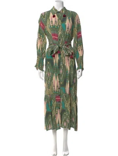 Pre-owned Figue Printed Long Dress In Green