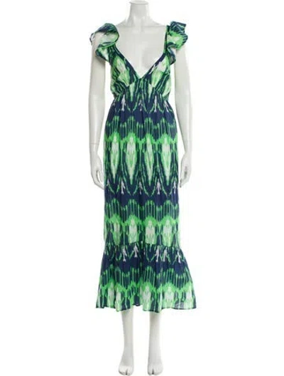 Pre-owned Figue Printed Long Dress In Green