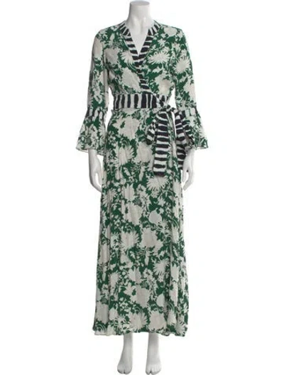 Pre-owned Figue Printed Long Dress In Green