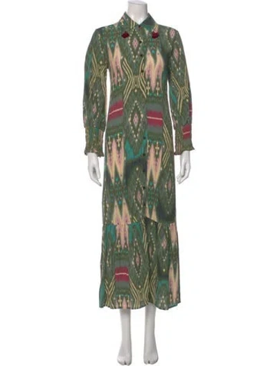 Pre-owned Figue Printed Long Dress In Green