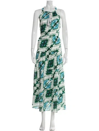 Pre-owned Figue Printed Long Dress In Green