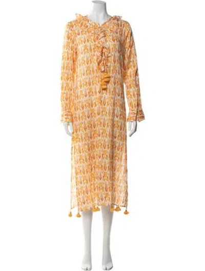 Pre-owned Figue Printed Long Dress In Orange