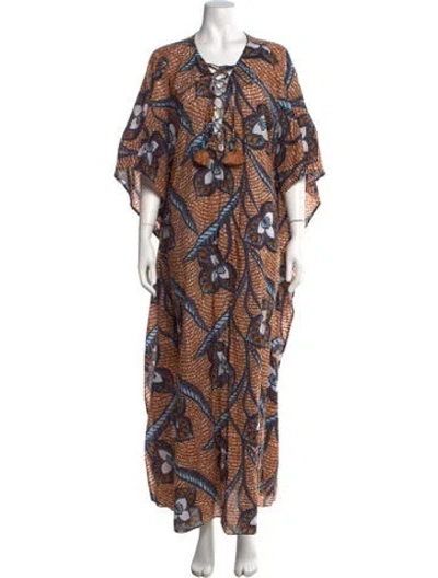 Pre-owned Figue Printed Long Dress In Orange