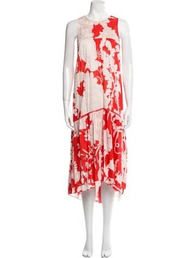 Pre-owned Figue Printed Long Dress In Red