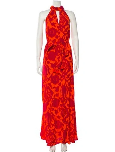Pre-owned Figue Printed Long Dress In Red