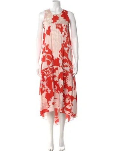 Pre-owned Figue Printed Long Dress In Red