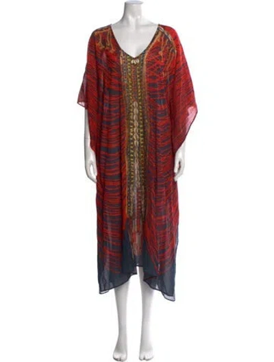 Pre-owned Figue Printed Long Dress In Red