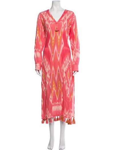 Pre-owned Figue Printed Long Dress In Red