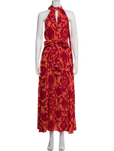 Pre-owned Figue Printed Long Dress In Red