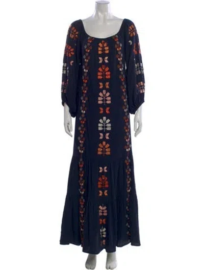 Pre-owned Figue Printed Long Dress W/ Tags In Blue